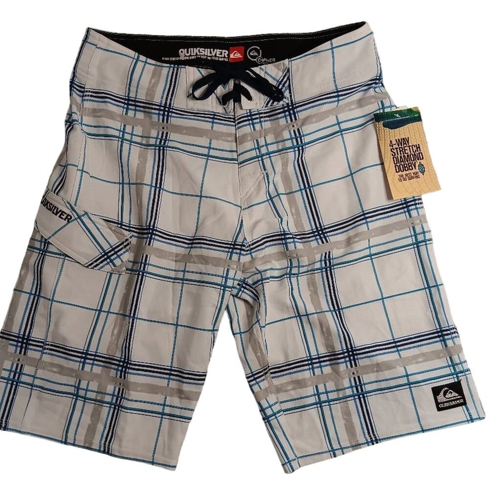 Quiksilver C Pher Series Surf‎ Board Shorts 31 White/Blue Plaid Stretch
